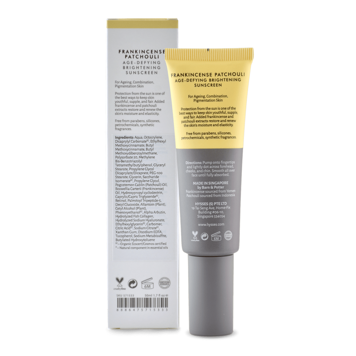 Age Defying Brightening Sunscreen Frankincense Patchouli SPF 40 / PA++ - Hysses Singapore