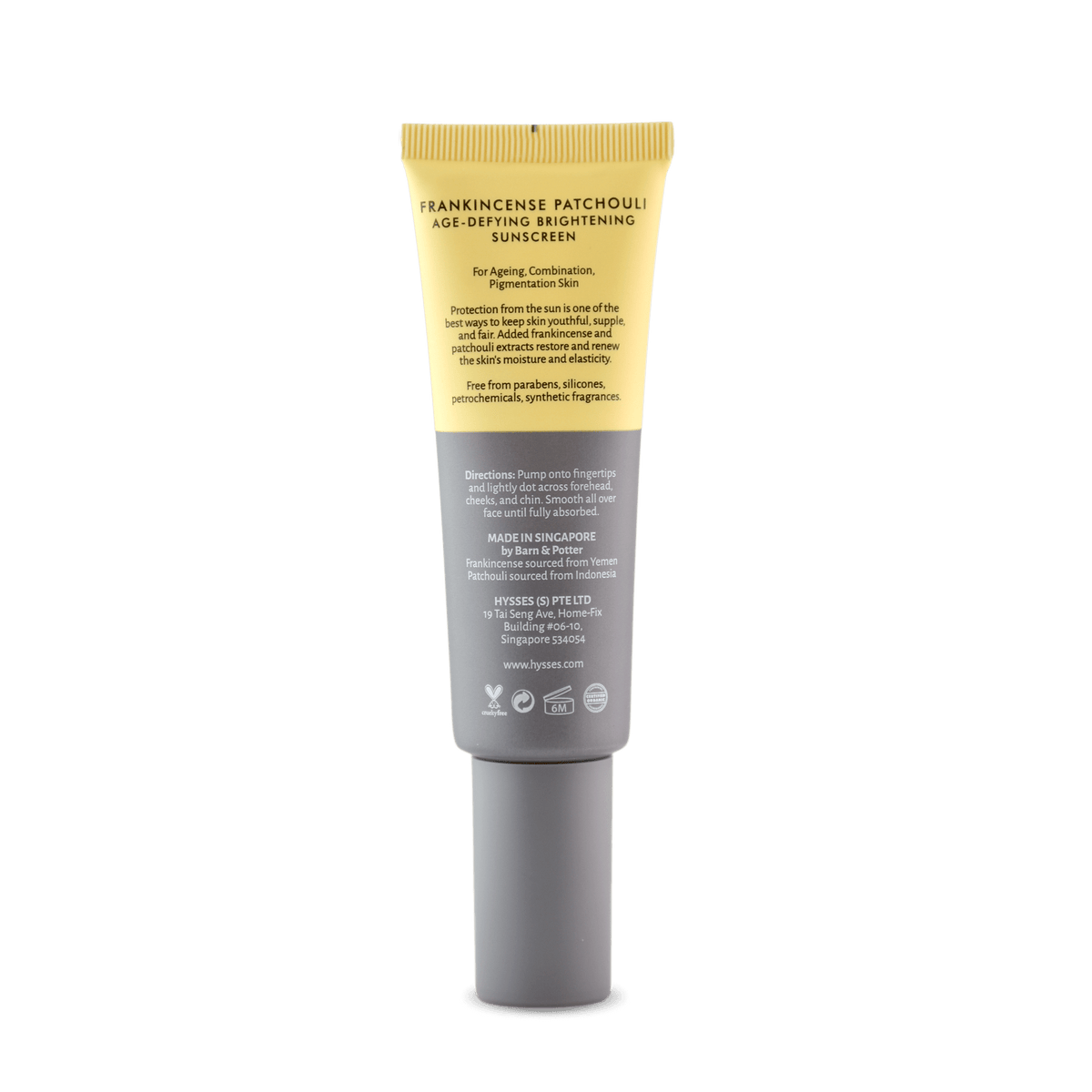 Age Defying Brightening Sunscreen Frankincense Patchouli SPF 40 / PA++ - Hysses Singapore