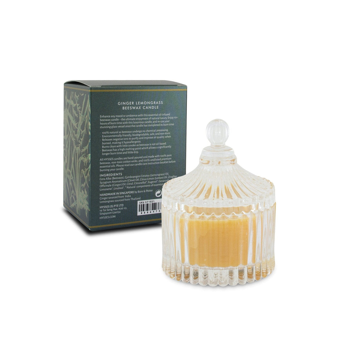 Hysses Home Scents 650g Beeswax Candle Ginger Lemongrass 650g