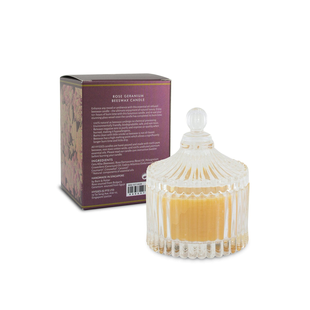 Hysses Home Scents 650g Beeswax Candle Rose Geranium, 650g