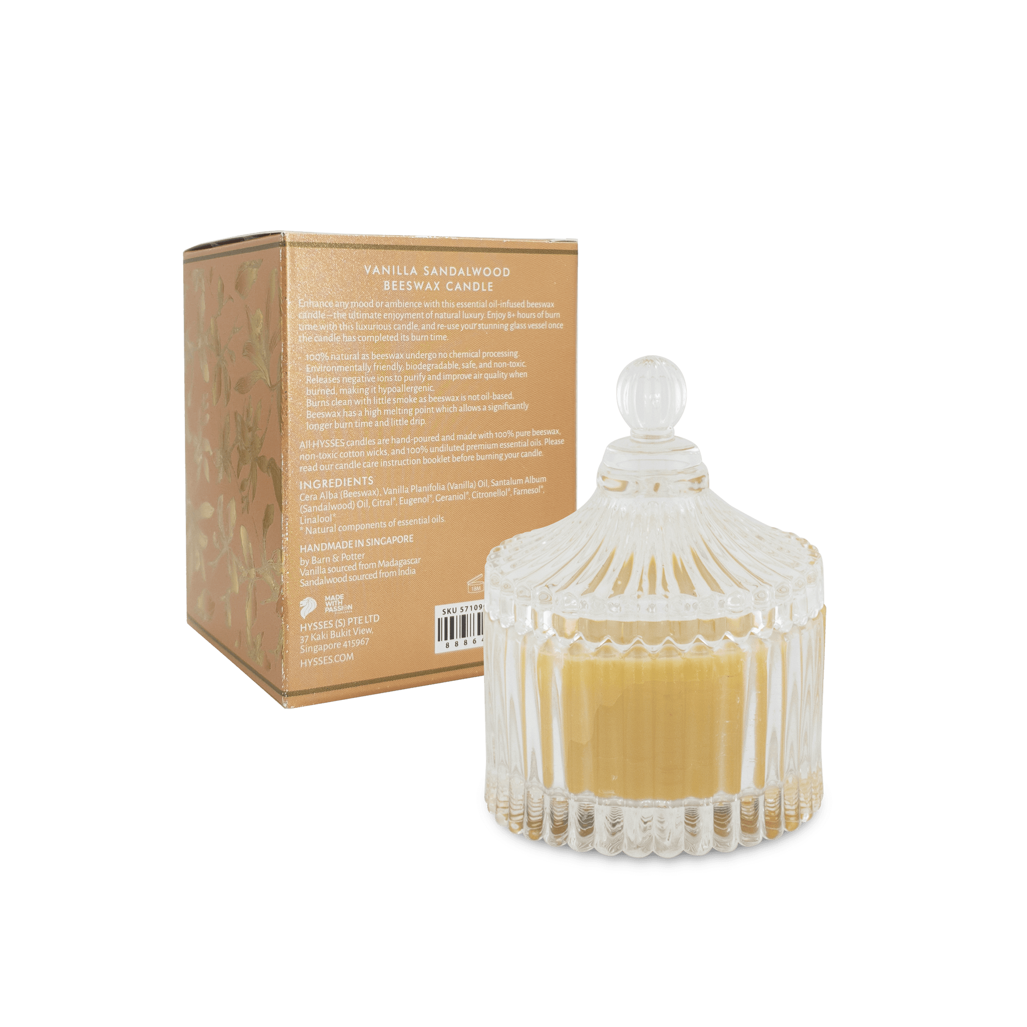 Hysses Home Scents 650g Beeswax Candle Vanilla Sandalwood 650g