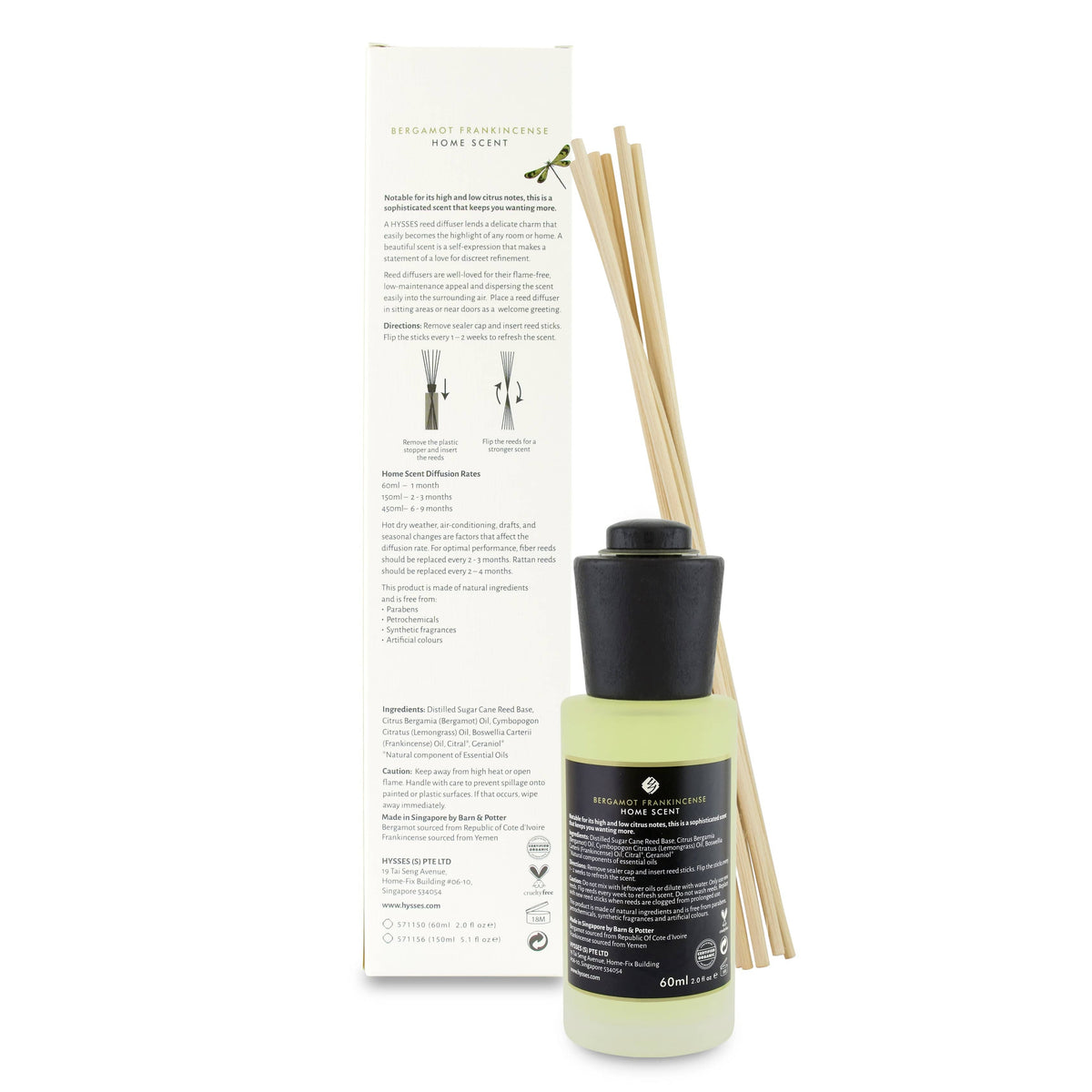 Home Scent Reed Diffuser Bergamot Frankincense - Hysses Singapore