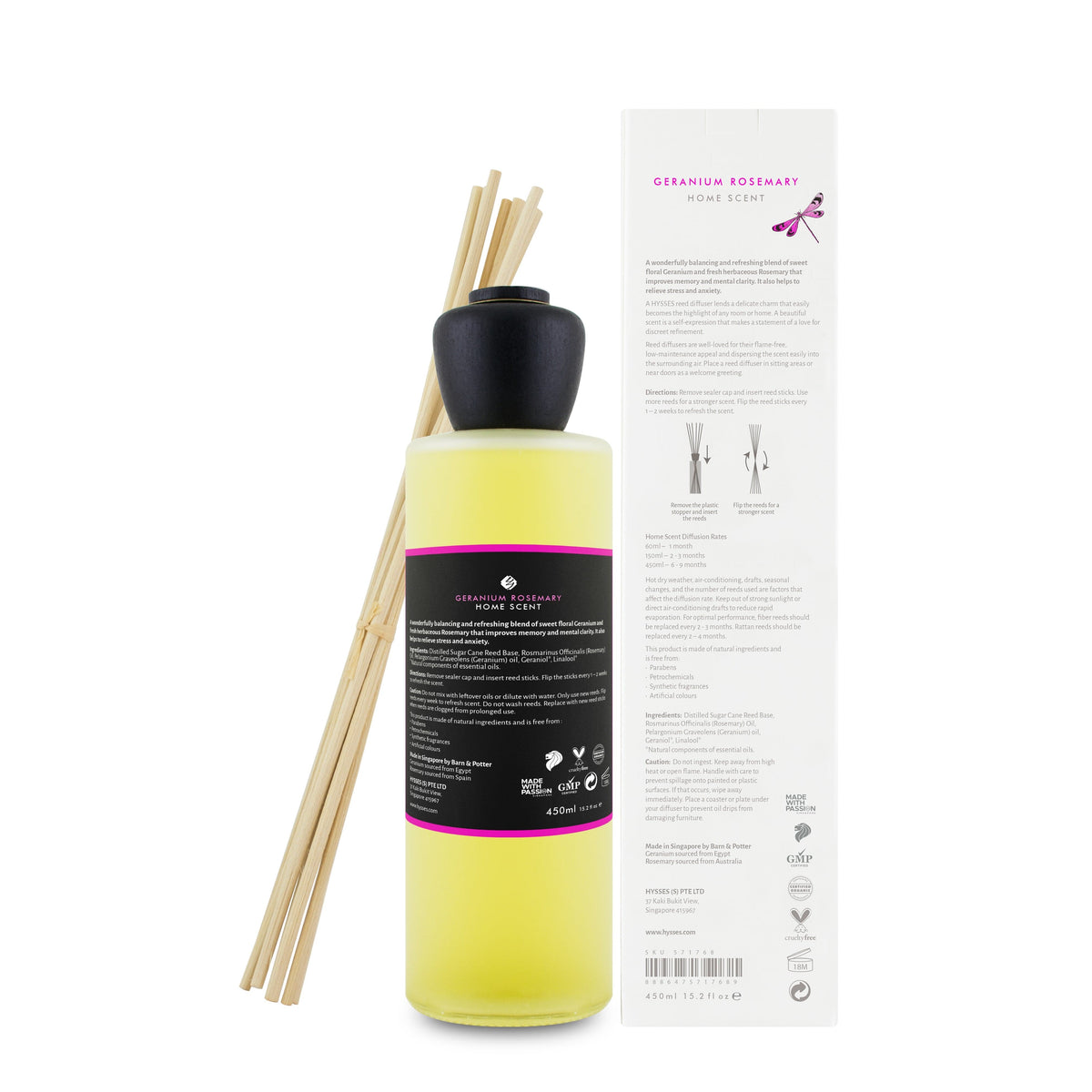 Hysses Home Scents Home Scent Reed Diffuser Geranium Rosemary