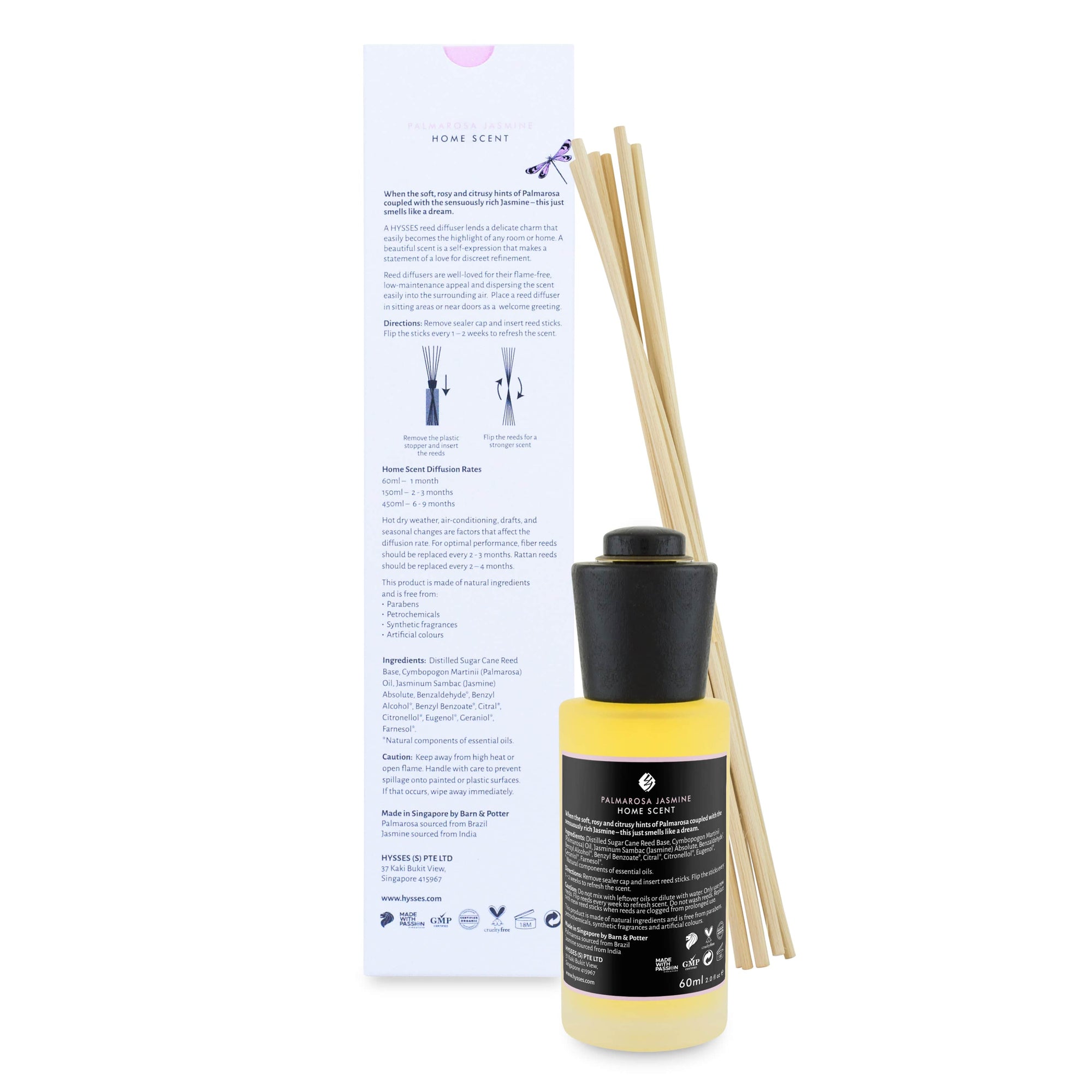 Home Scent Reed Diffuser Palmarosa Jasmine - Hysses Singapore