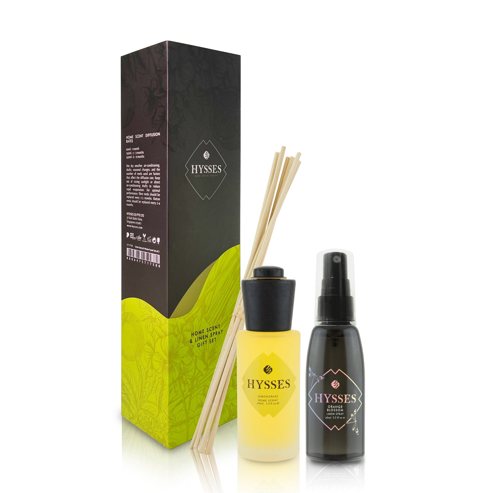 Hysses Home Scents Orange Blossom & Lemongrass Linen Spray and Home Scent Gift Set of 2