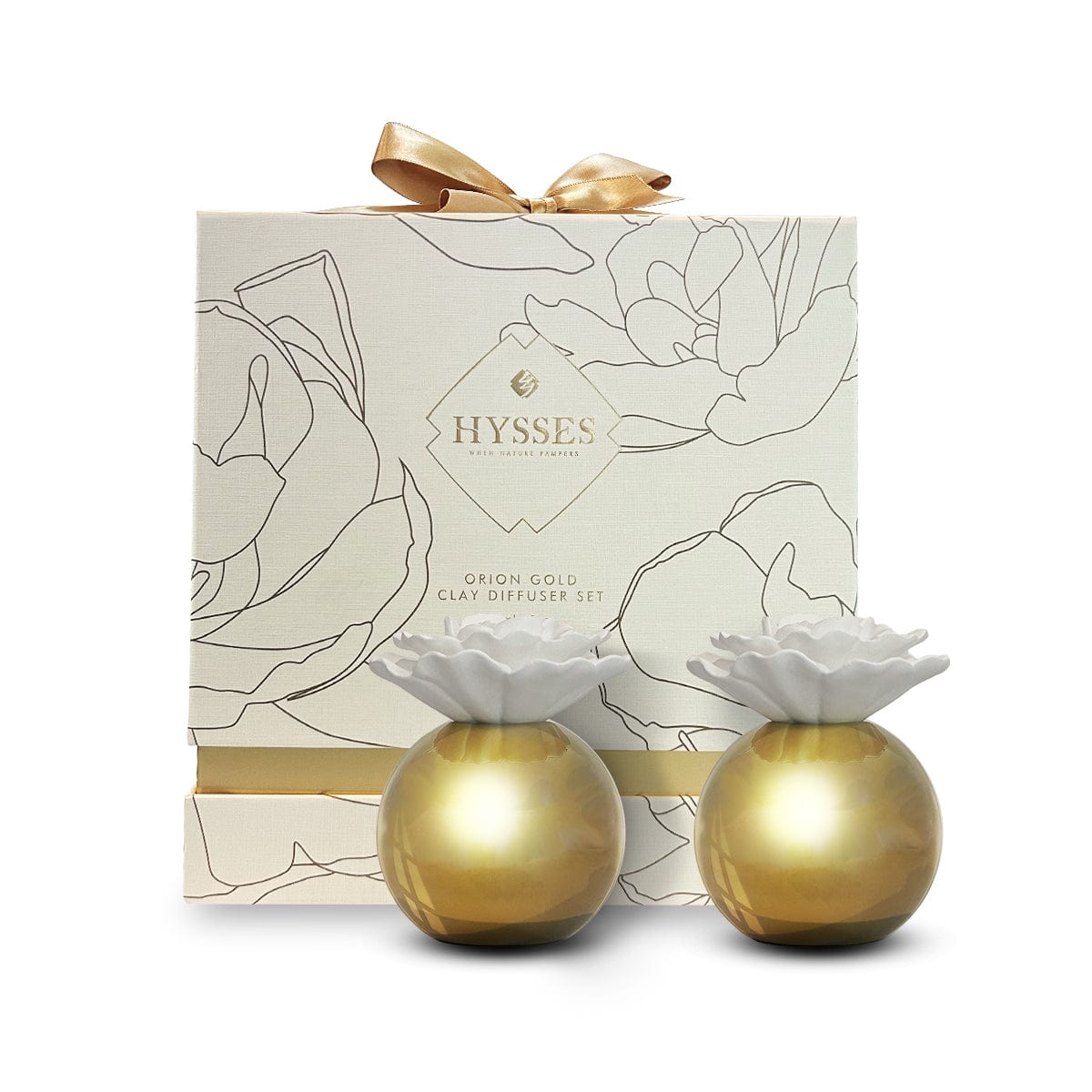 Hysses Home Scents Orion Gold Clay Diffuser Set of 2, Bergamot Sandalwood &amp; Geranium Rosemary