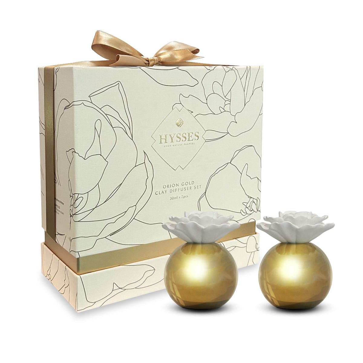 Hysses Home Scents Orion Gold Clay Diffuser Set of 2, Bergamot Sandalwood &amp; Geranium Rosemary